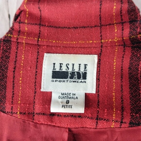 Leslie Fay Sportswear Womens Size 8P Red Plaid 1 Button Suit Blazer Sport Coat - Picture 9 of 12